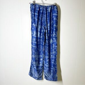 August Moon 100% Silk Blue Floral Tropical Print Pants Small